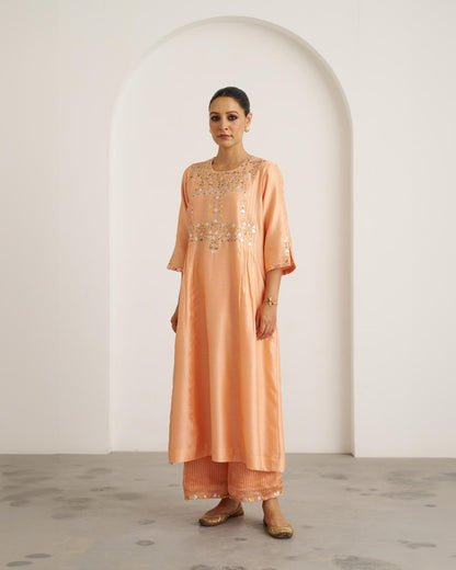 The Peach Sherbet Silk Chanderi Set with Gota Patti Handwork