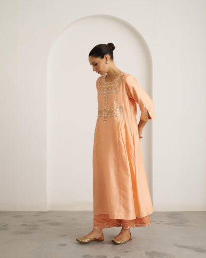 The Peach Sherbet Silk Chanderi Set with Gota Patti Handwork