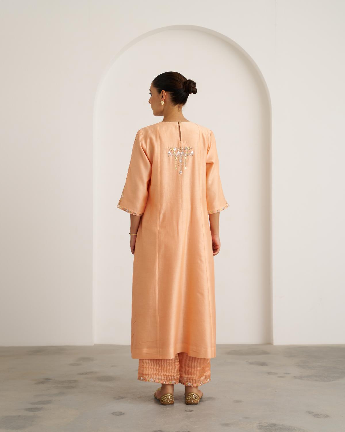 The Peach Sherbet Silk Chanderi Set with Gota Patti Handwork