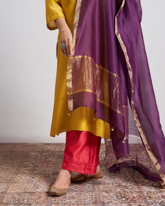 Purple Silk Chanderi Dupatta With Handmade Tassels