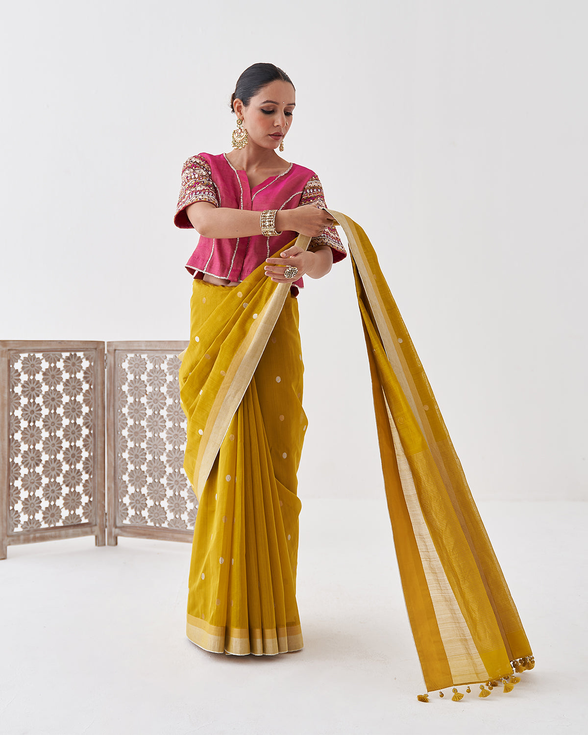 The Gulabi Silk Tissue Chanderi Blouse with Gota Zari Handwork