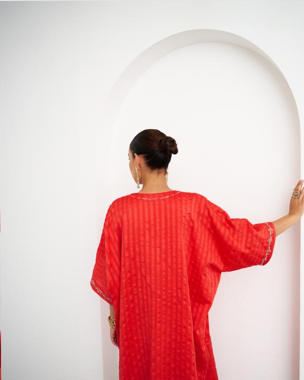 The Jalsa Red & Gold Kaftan Set with Zardozi