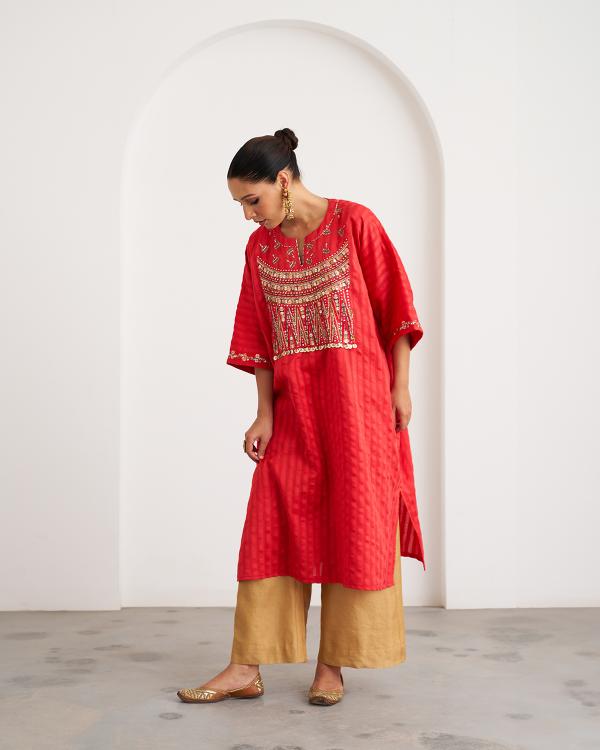 The Jalsa Red & Gold Kaftan Set with Zardozi