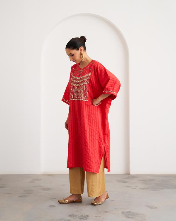 The Jalsa Red & Gold Kaftan Set with Zardozi