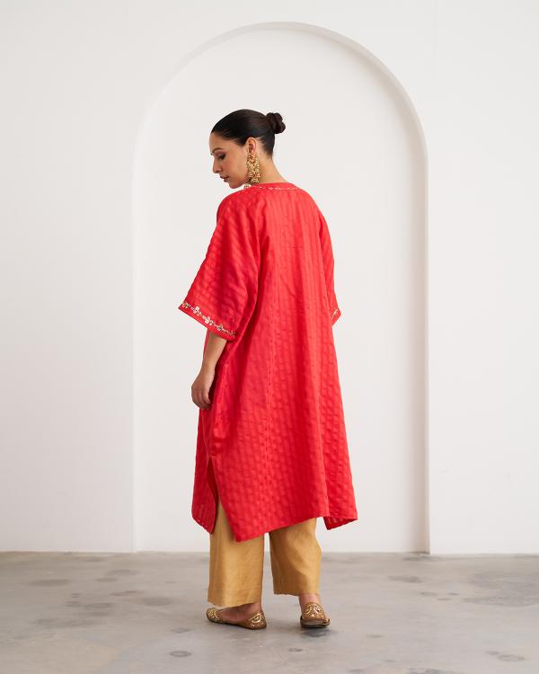 The Jalsa Red & Gold Kaftan Set with Zardozi