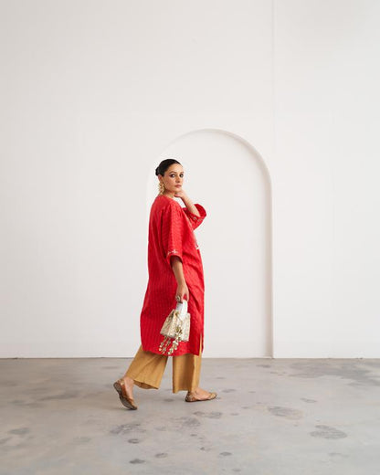 The Jalsa Red & Gold Kaftan Set with Zardozi