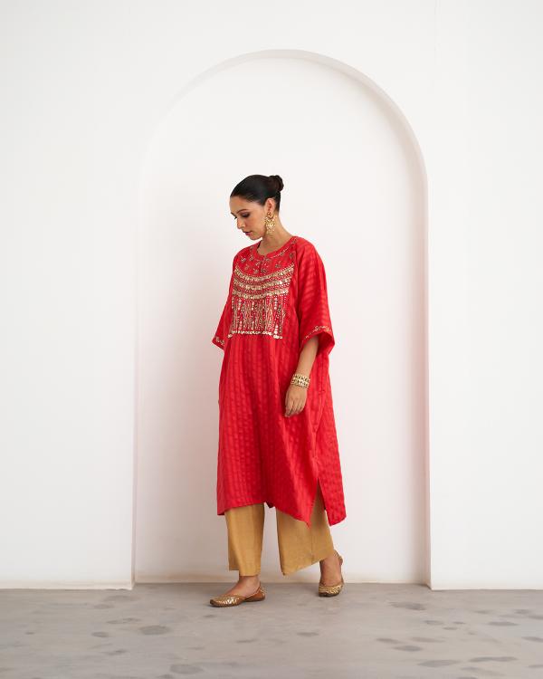 The Jalsa Red & Gold Kaftan Set with Zardozi