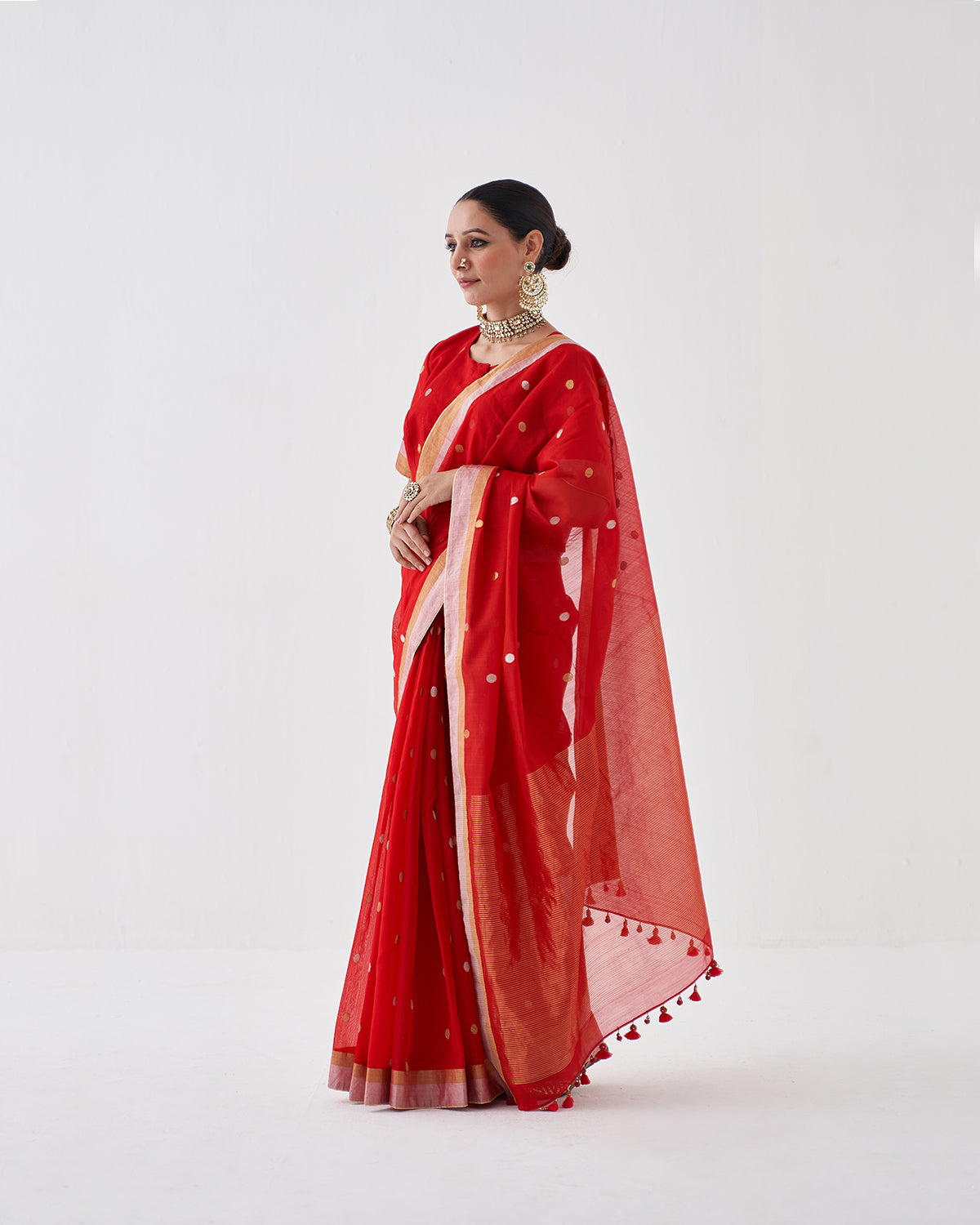 The Sindoori Silk Chanderi Saree & Blouse with Woven Sikka Bootis