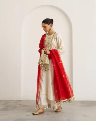 The Sindoori Red Sikka Booti Silk Chanderi Dupatta