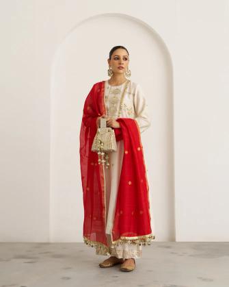 The Sindoori Red Sikka Booti Silk Chanderi Dupatta