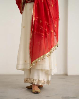 The Sindoori Red Sikka Booti Silk Chanderi Dupatta
