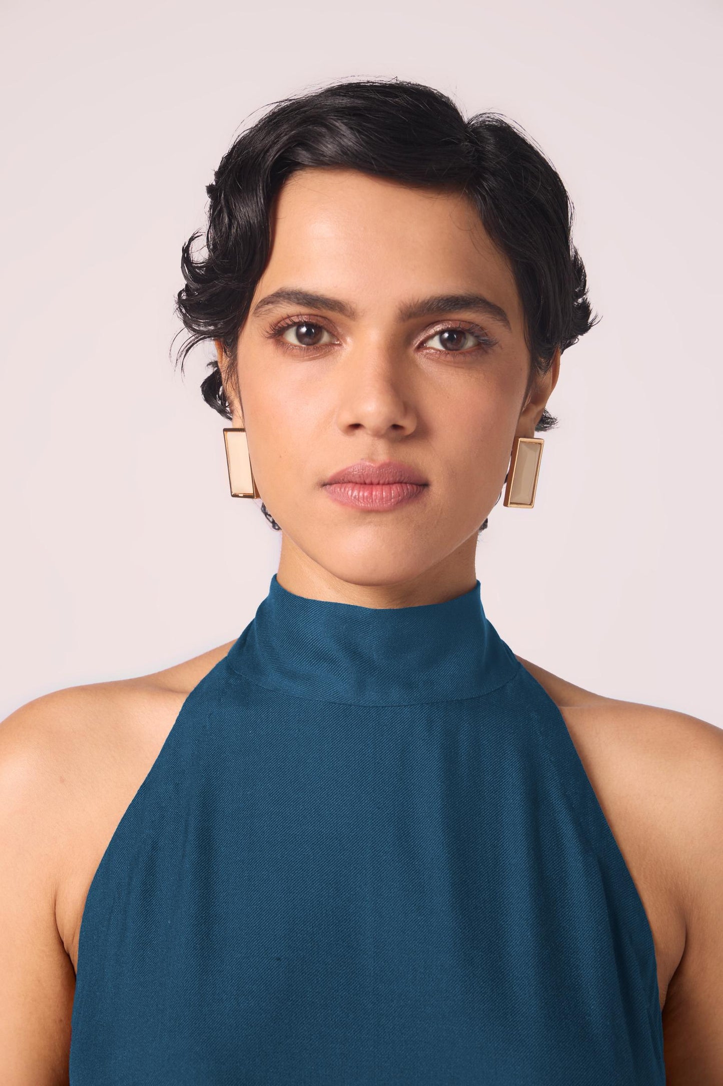 Saros Blue Silk Halter Dress