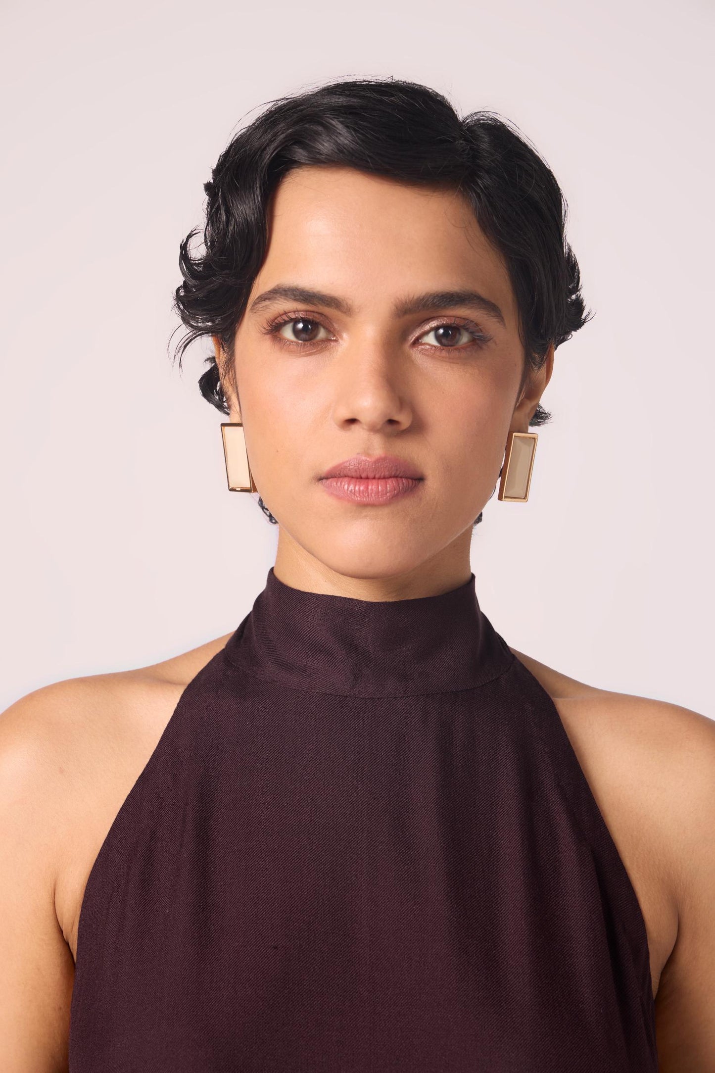 Saros Wine Silk Halter Dress