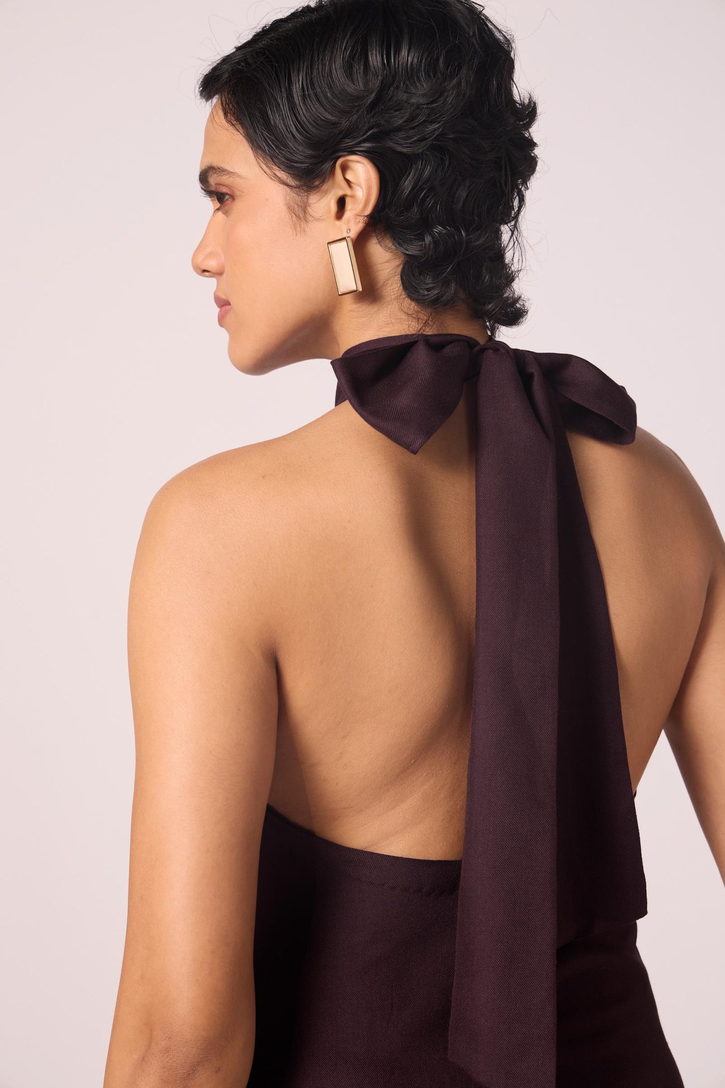 Saros Wine Silk Halter Dress