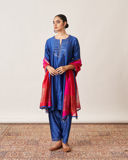 The Sapphire Blue & Candy Silk Chanderi Ensemble