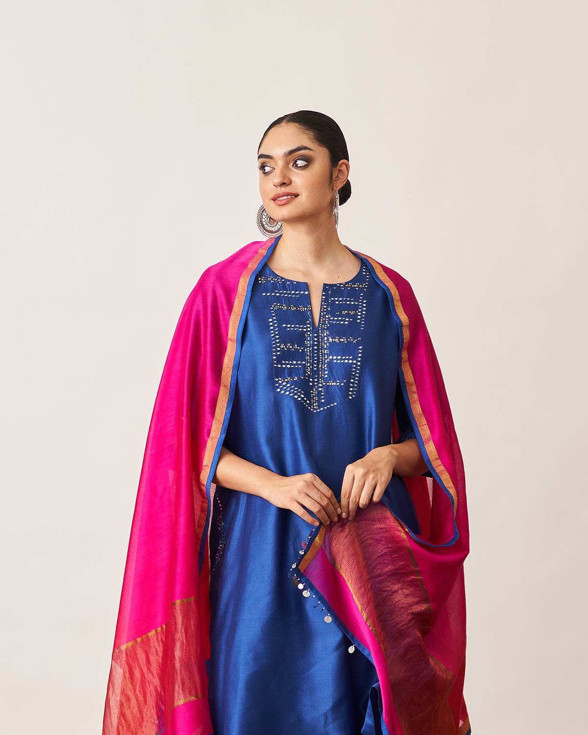 The Sapphire Blue & Candy Silk Chanderi Ensemble