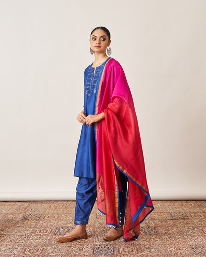 The Sapphire Blue & Candy Silk Chanderi Ensemble