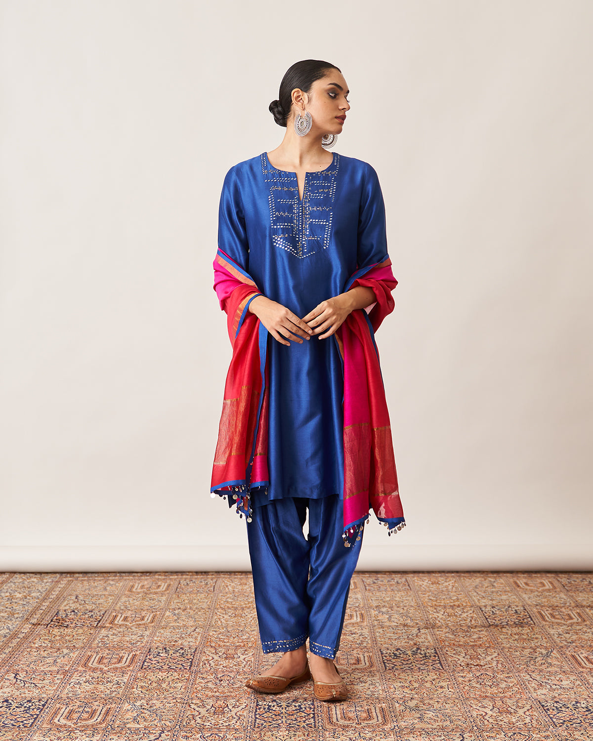 The Sapphire Blue & Candy Silk Chanderi Ensemble