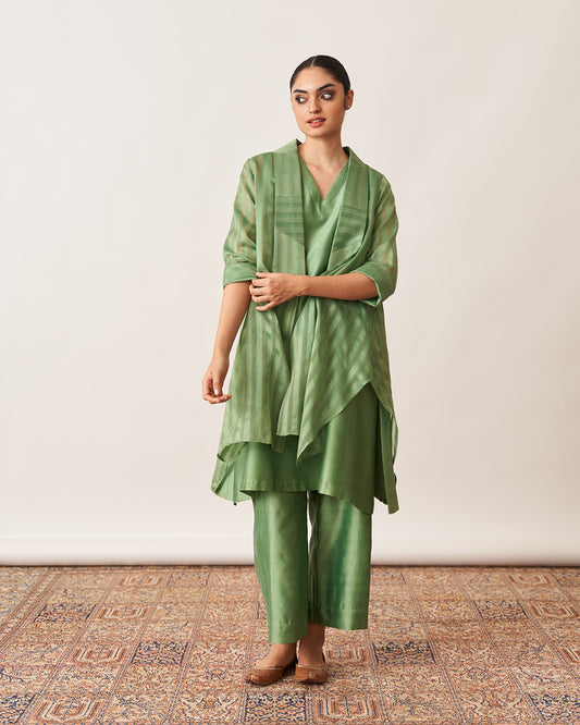 The Pista Green Silk Chanderi Ensemble