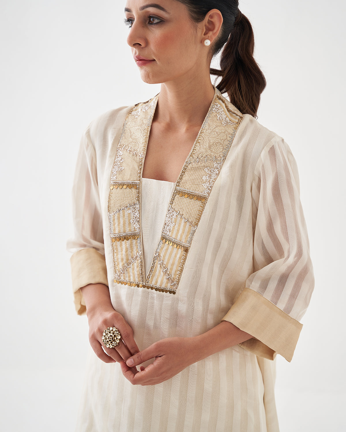 The Chandani Silk Chanderi Ensemble With Woven Banarasi & Handwork