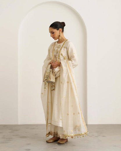The Sona White Sikka Booti Silk Chanderi Dupatta