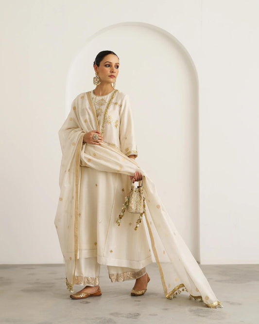 The Sona White Sikka Booti Silk Chanderi Dupatta