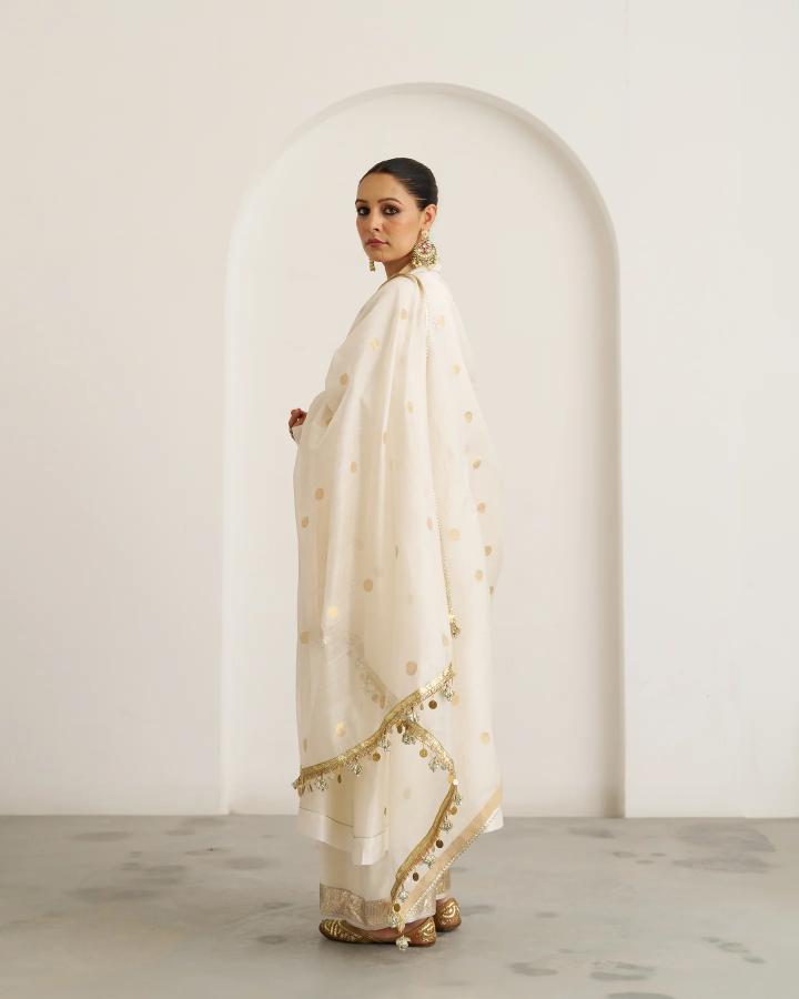 The Sona White Sikka Booti Silk Chanderi Dupatta