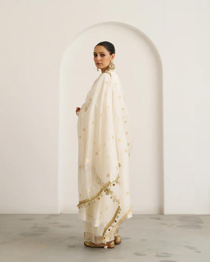 The Sona White Sikka Booti Silk Chanderi Dupatta