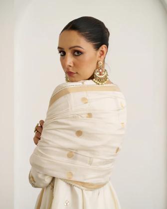 The Sona White Sikka Booti Silk Chanderi Dupatta