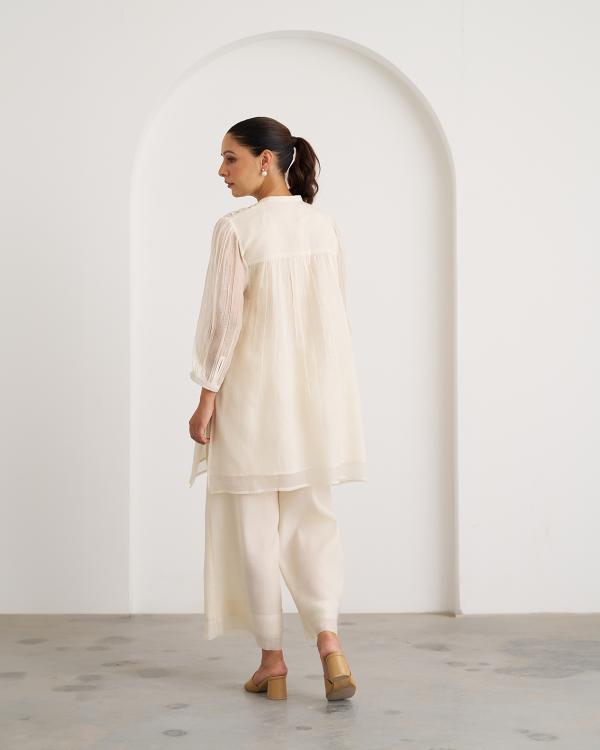The Pearl White Mul Chanderi Top & Pants Set
