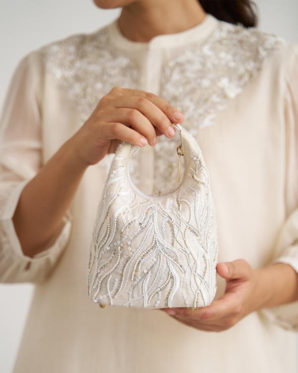 The Pearl White Mul Chanderi Top & Pants Set