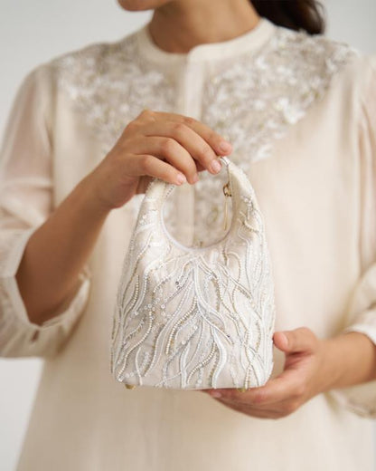 The Pearl White Mul Chanderi Top & Pants Set