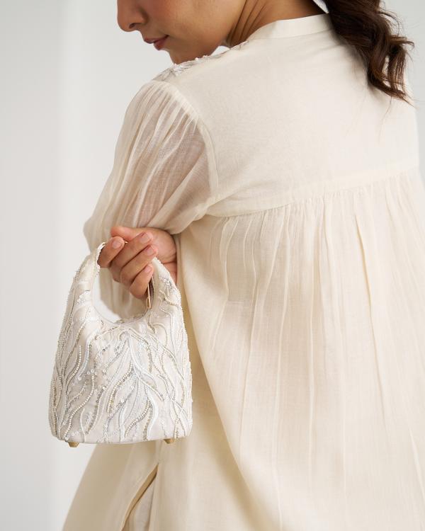 The Pearl White Mul Chanderi Top & Pants Set