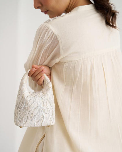 The Pearl White Mul Chanderi Top & Pants Set