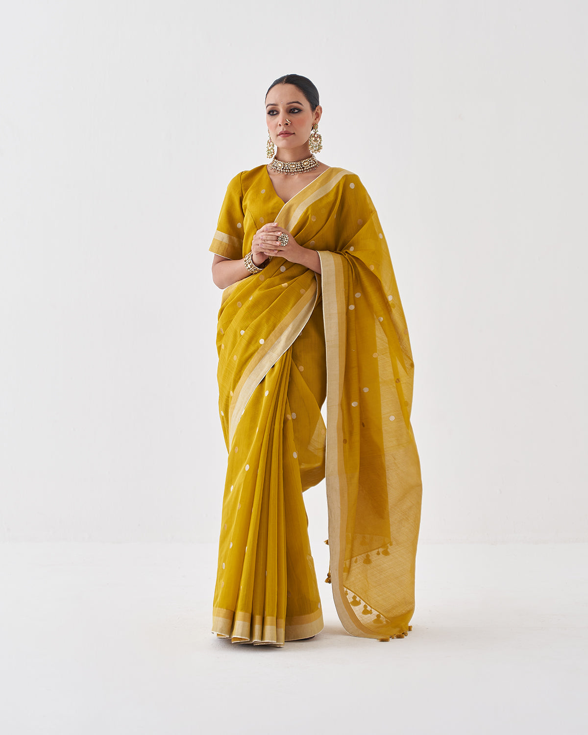 The Surajmukhi Silk Chanderi Saree & Blouse with Woven Sikka Bootis