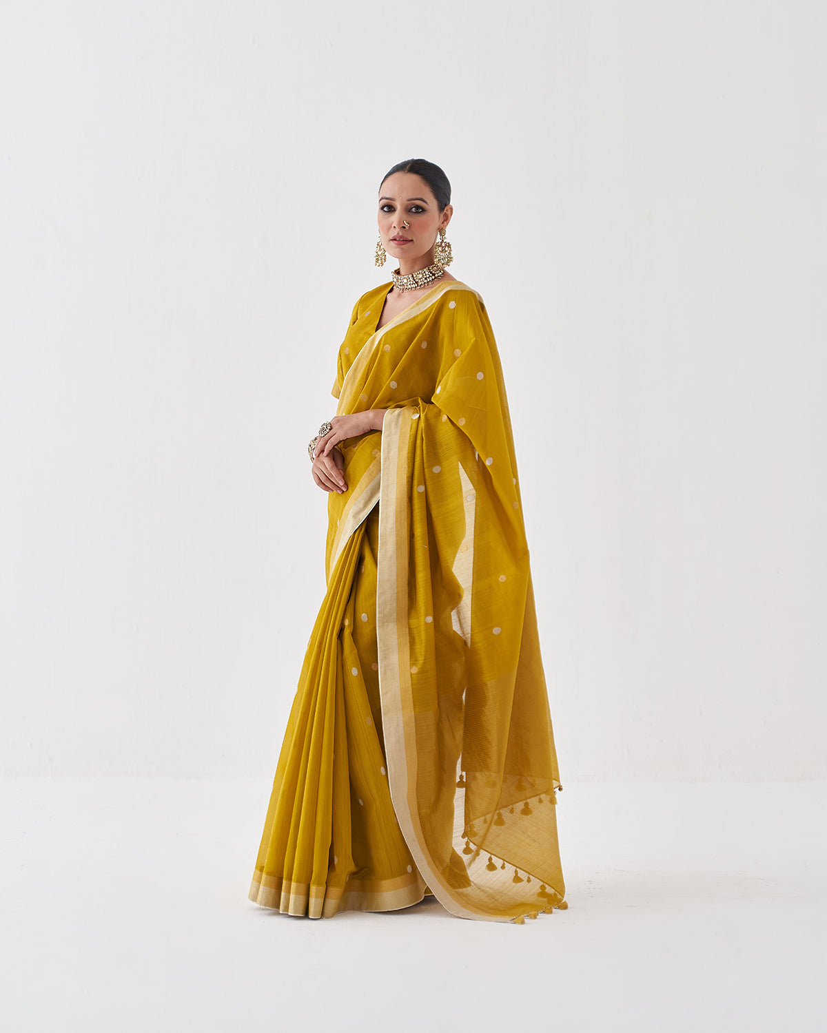 The Surajmukhi Silk Chanderi Saree & Blouse with Woven Sikka Bootis