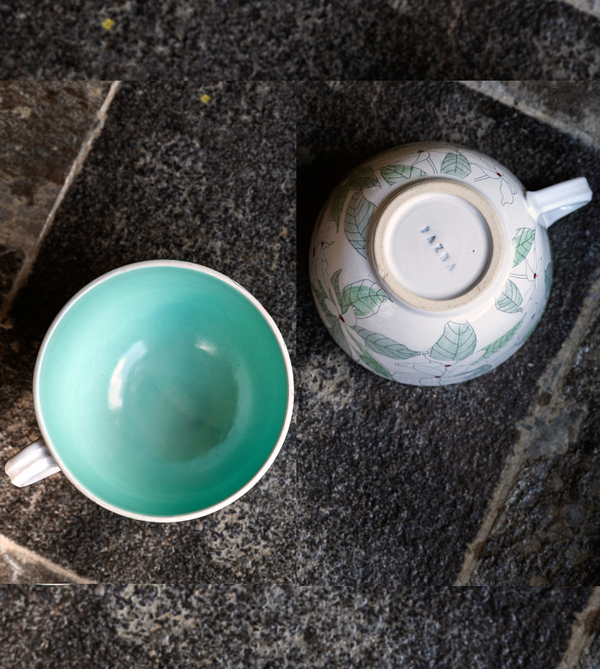 Cup of Joe, the Stoneware Coffee Mug/Cereal Bowl/Soup Bowl - Teal & Green