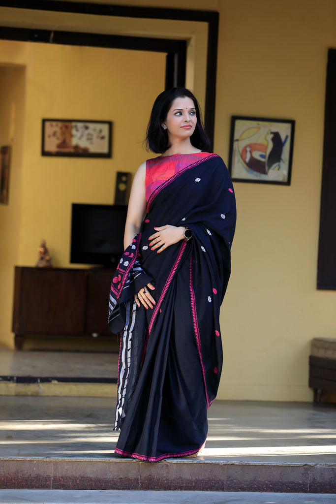 Navy Blue Colour Embroidered Georgette Saree