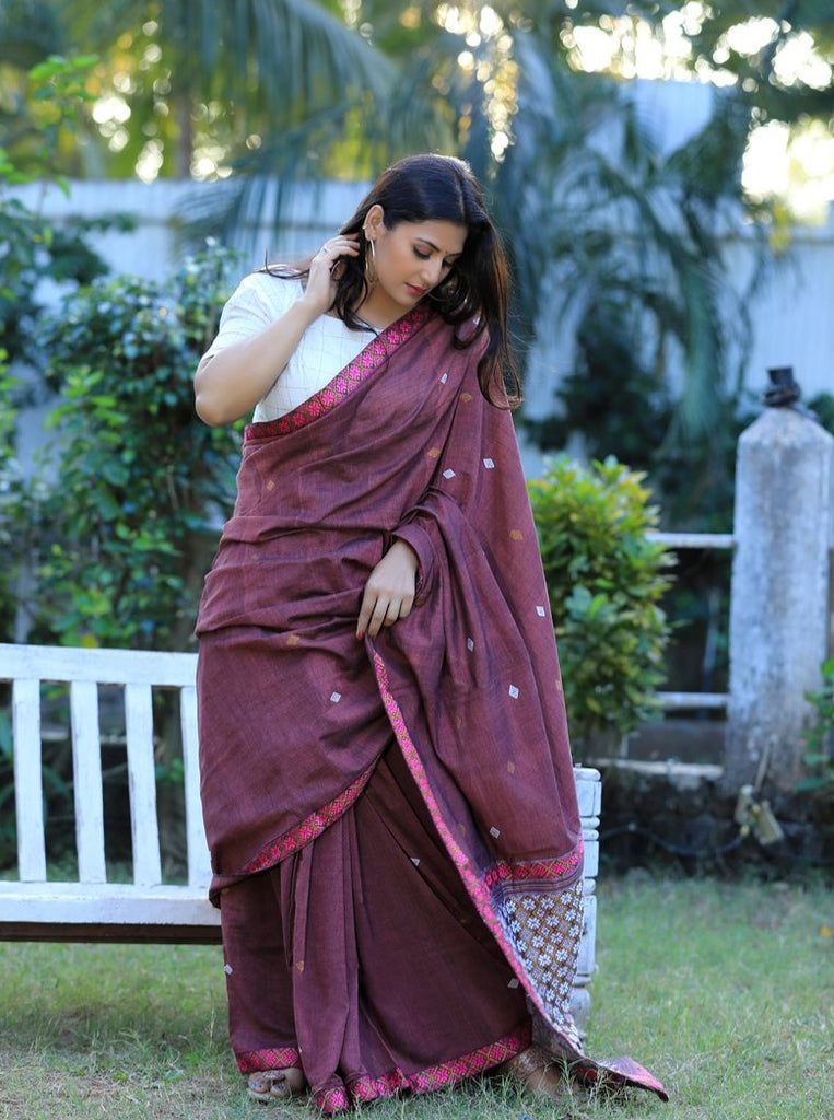 Cotton Brown Royal Touch Saree