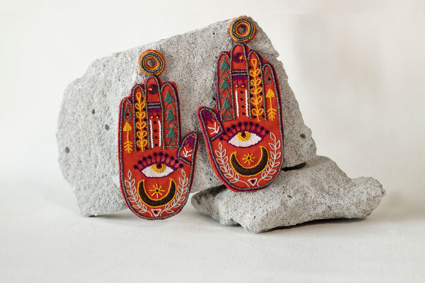 Hamsa Embroidered Earrings