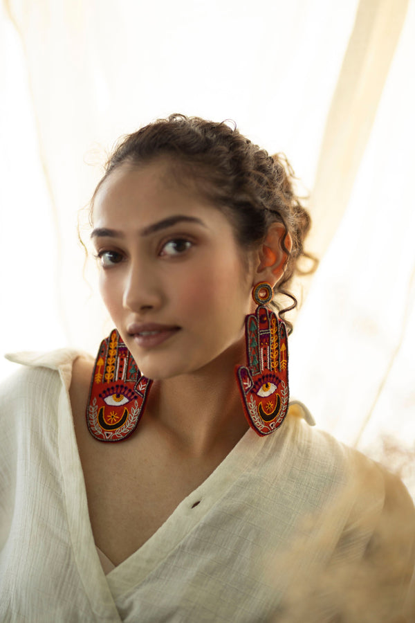 Hamsa Embroidered Earrings