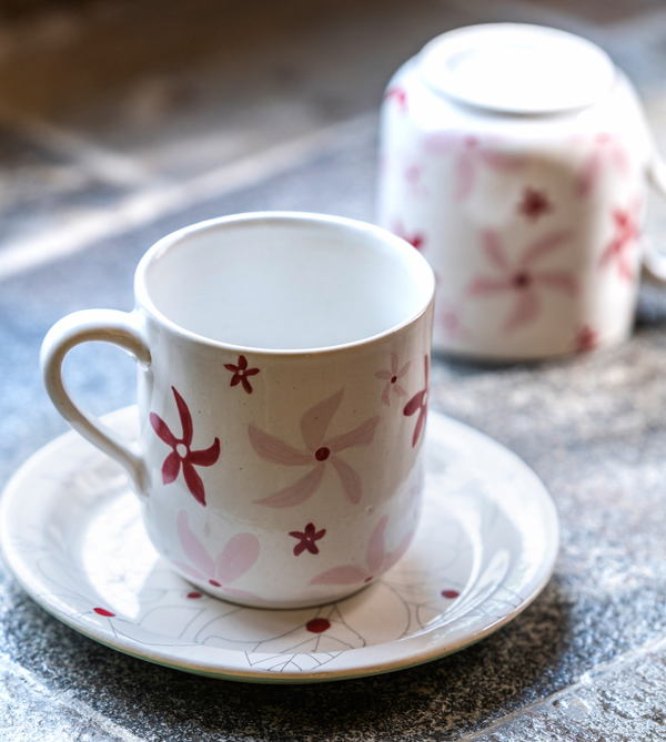 Chai, Hand-thrown Hand-painted Stoneware Teacup & Saucer Set - Pink Dream