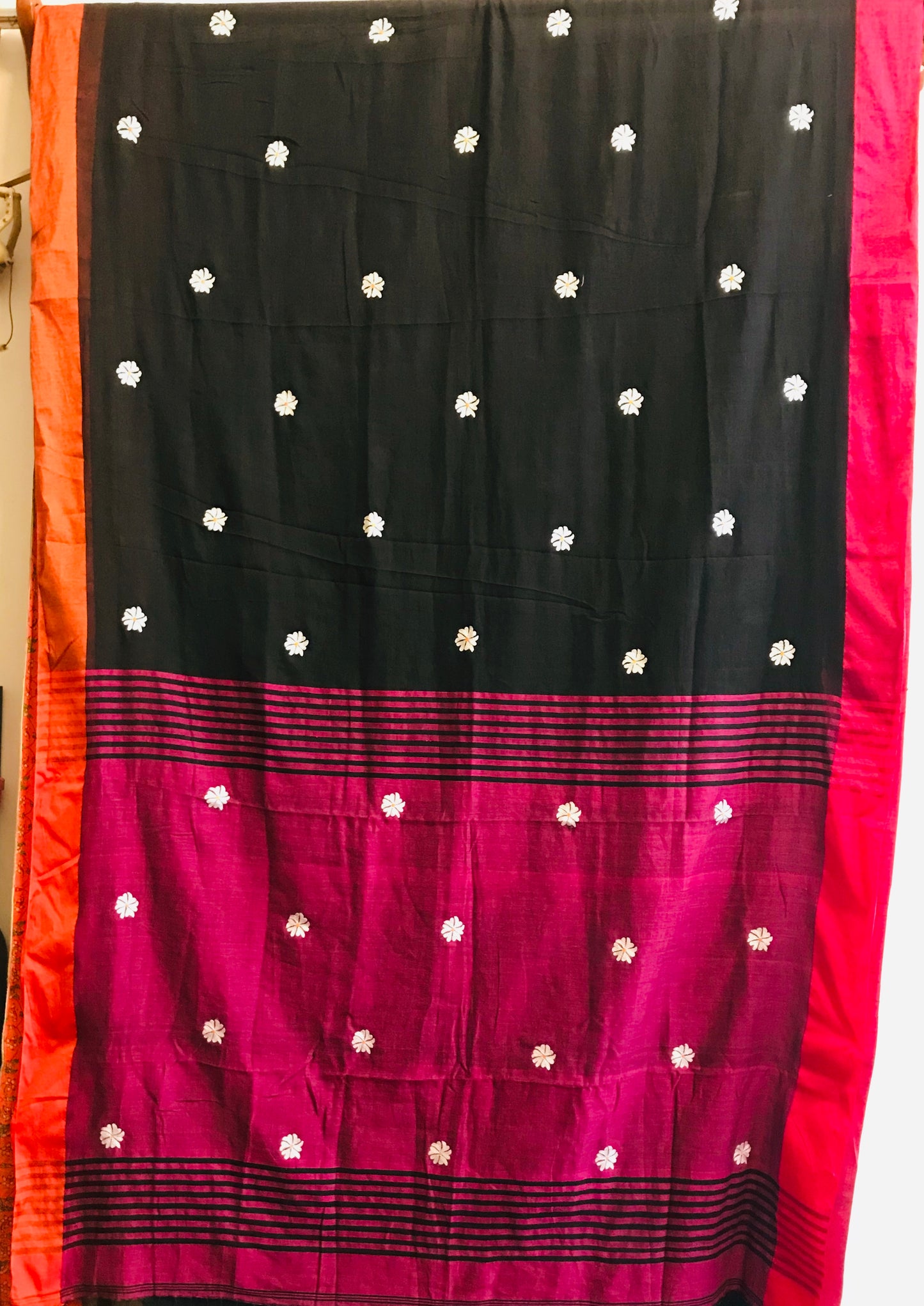 Black Orange-Pink Border Shiuli Saree