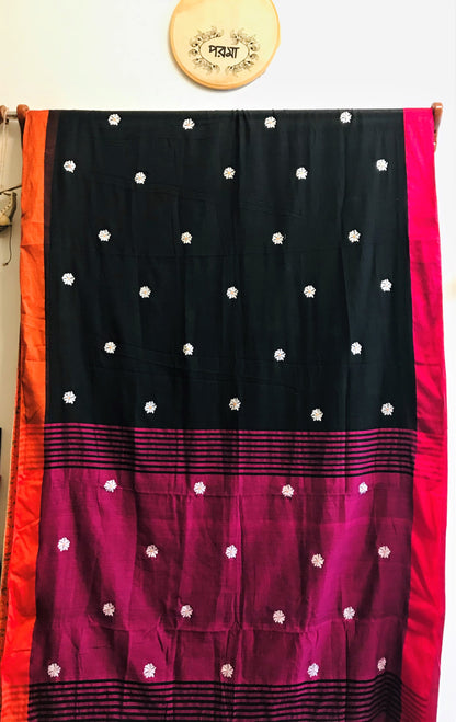 Black Orange-Pink Border Shiuli Saree