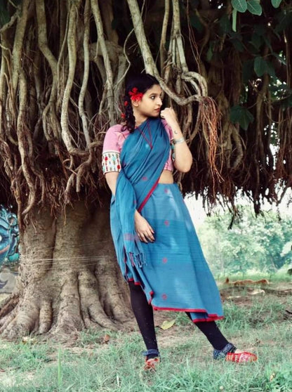 Blue Red Buti Jamdani Saree