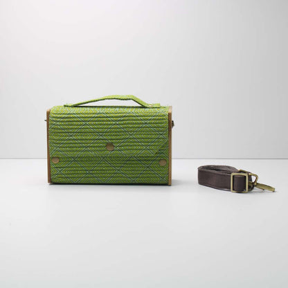 Box Sling  Bag with Changeable Sleeve (Geometric Green & Grey Double Lines)