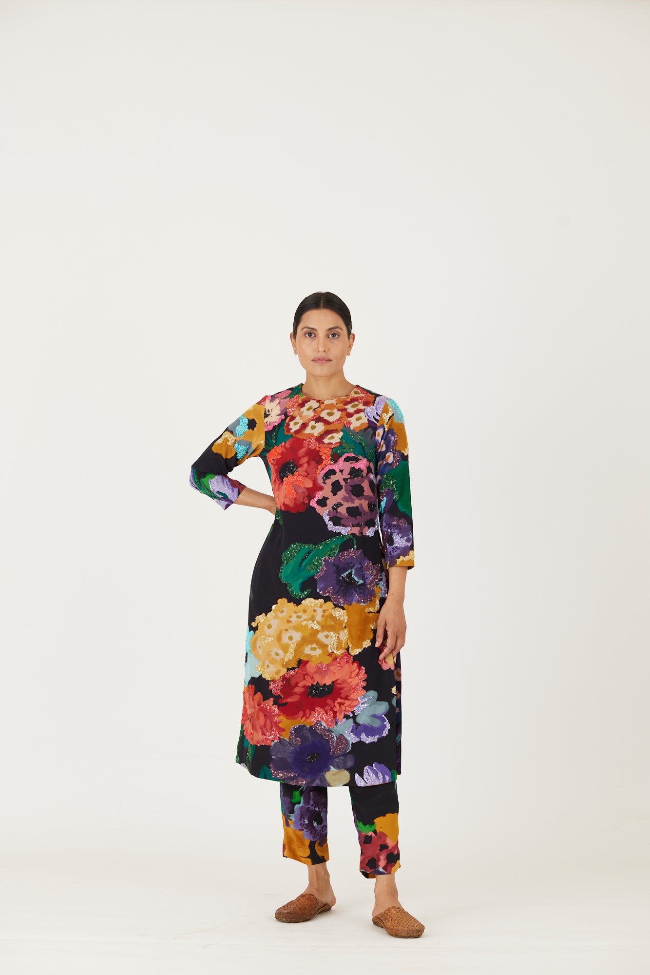 Farah Black Embroidered Kurta Set