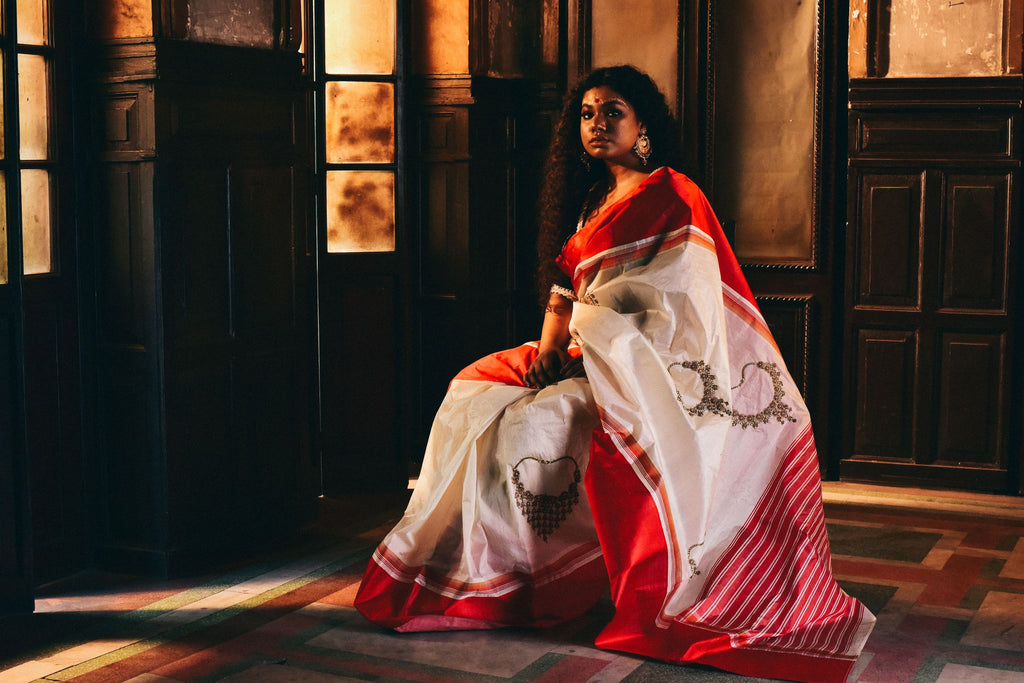 Buy White & Red Sarees for Women by Indie Picks Online | Ajio.com