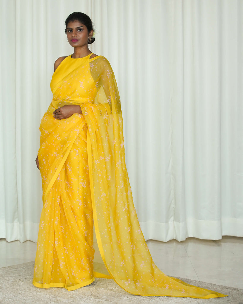 Yellow Printed Sari