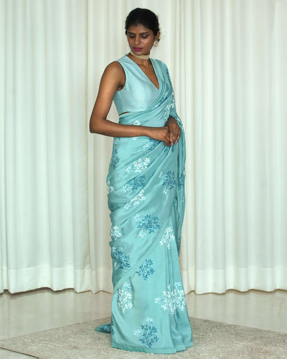 Printed Blue Sari